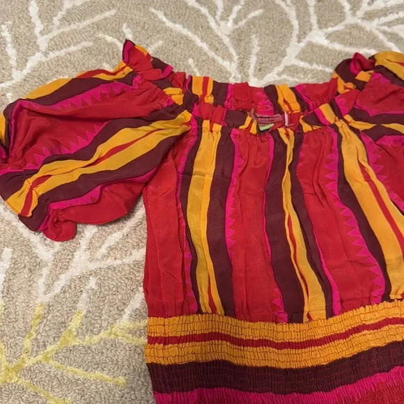 Ampamaa 100% silk elastic waist striped colorful maxi dress XS - Picture 3 of 7